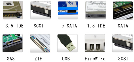 対応インターフェース|ハードディスク　USBメモリー　メモリースティック　SDカード　NAS　RAID　サーバ　パソコン修理